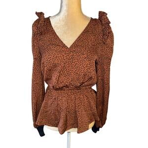 THML Animal Leopard Print Wrap Ruffle Blouse Size S